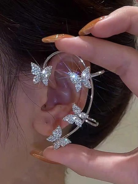 JFN Single Alloy Rhinestone Butterfly Cuff Earrings, Earrings, color:Color2|size:One-size, JustFashionNow