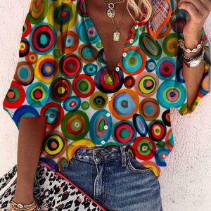 Casual Half Sleeve Shirt Collar Shift Blouse, Shirts & Blouses, color:Color|size:XS, JustFashionNow