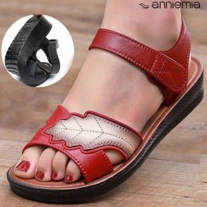 Leaf Pu Vintage Strappy Sandals, Sandals, color:Red|size:42, JustFashionNow
