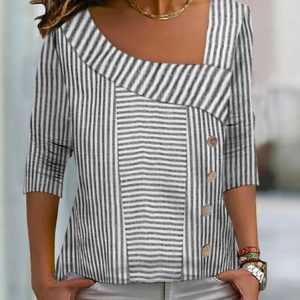 Striped Casual Knitted Others Shirt, Shirts & Blouses, color:Gray|size:XXL, JustFashionNow