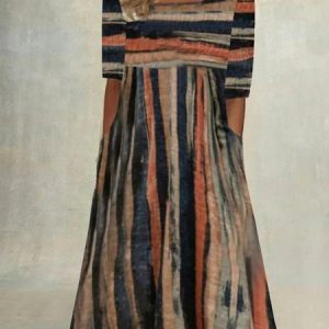 Color Block Casual Dress, Midi, color:Khaki|size:XXL, Noracora