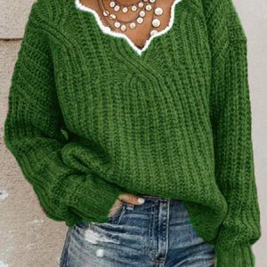 Plain Casual Sweater, Sweaters, color:Green|size:3XL, JustFashionNow