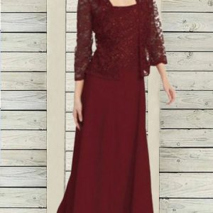 Regular Fit Lace Crew Neck Party Dress, Maxi, color:Wine Red|size:5XL, Noracora