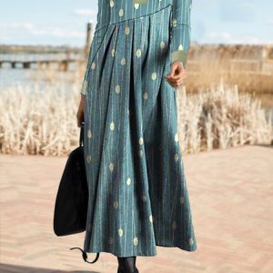 V neck Midi Casual Polka Dots Dress, Dresses, color:Cyan|size:XXL, JustFashionNow