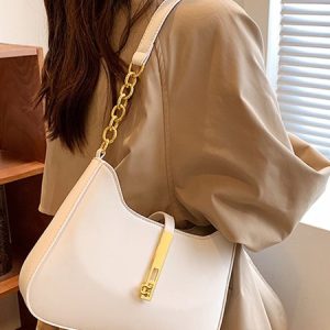 Commuting Simple Lock Buckle Underarm Bag, Women's Bags, color:Off White|size:One-size, JustFashionNow