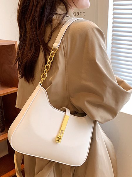 Commuting Simple Lock Buckle Underarm Bag, Women's Bags, color:Off White|size:One-size, JustFashionNow