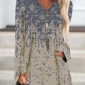 V Neck Floral Jersey T-Shirt tunic, T-shirts, color:Multicolor|size:XXL, Noracora