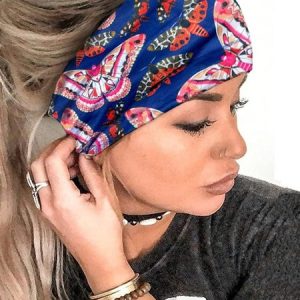 Amazon Hot Selling New Knotted Butterfly Print Elastic Headband Sport Wide Brim Cross European and American Headband, Women Hair Accessories, color:Color4, JustFashionNow