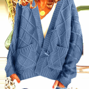 Women Wool/Knitting Plain Long Sleeve Comfy Casual Pocket Stitching Cardigan, Cardigans, color:Denim Blue|size:XL, Noracora