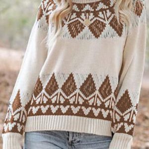 Women Yarn/Wool Yarn Ethnic Long Sleeve Comfy Boho Sweater, Sweaters, color:Coffee|size:XL, Noracora