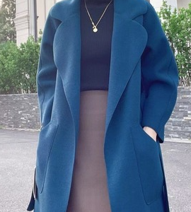 Lapel Collar Long Sleeve Plain Pocket Stitching Heavyweight Loose Coat For Women, Coats, color:Deep Blue|size:4XL, Noracora