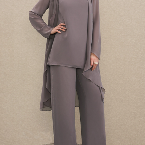 Women Plain Crew Neck Long Sleeve Comfy Casual Matching Outfit, Sets, color:Gray|size:XXL, Noracora