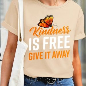 Butterfly Kindness Waterproof Oilproof And Stainproof Fabric Women's T-Shirt, color:Apricot|size:3XL, Lilicloth.com