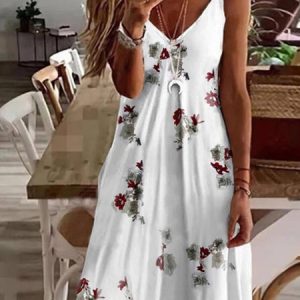 V-neck loose pineapple floral print suspender Dress Loose Dress, Dresses, color:flower|size:3XL, Noracora