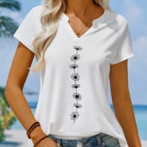 Casual Floral Loose T-Shirt, T-Shirts, color:White|size:XXL, JustFashionNow