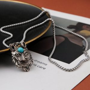 Men's Hawaiian Retro Dotted Wolf Head Pearl Pendant Necklace, Men's Accessories, color:As Picture, JustFashionNow