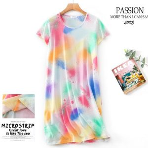Breathable Comfortable Tie-Dye Loose Casual Nightdress, Sleepwear&Robes, color:Multicolor|size:XL, JustFashionNow
