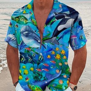 Men's Casual Turtle and Coco Button Down Shirt Everyday Vacation Hawaiian Clothing, Shirts ＆ Blouse, color:Color5|size:3XL, JustFashionNow
