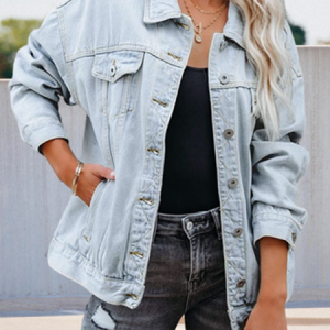 Loose Vintage Denim Coat, Jackets, color:Light Blue|size:XXL, Noracora