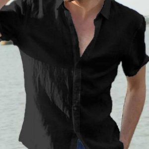 Plain Loose Shawl Collar Casual Shirt, Shirts ＆ Blouse, color:Black|size:3XL, JustFashionNow