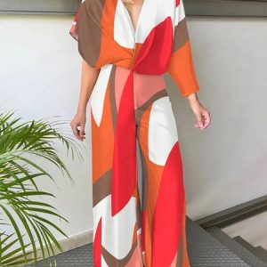 Abstract Graphic Vacation Jumpsuit, Jumpsuits, color:Multicolor|size:XXL, Stylewe