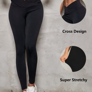 Casual Plain Long Legging, Leggings, color:Black|size:XXL, Noracora