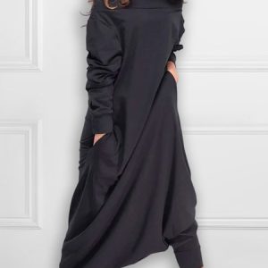Urban Cold Shoulder Loose Plain Jumpsuit, Jumpsuits, color:Black|size:XXL, Stylewe