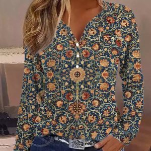 Loose Casual Ethnic V Neck T-Shirt, T-Shirts, color:CAMEO BROWN|size:XXL, JustFashionNow