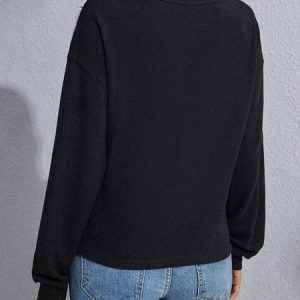 Lace Neckline Paneled Loose Sweatshirt, Sweatshirts & Hoodies, color:Black|size:XXL, JustFashionNow