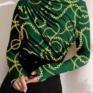 High Elasticity Stand Collar Long Sleeve Urban Abstract Regular Fit T-Shirt, Tees, color:Green|size:XXL, Stylewe
