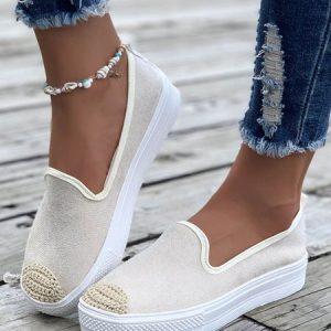 Apricot Canvas Woven Toe Casual Platform Loafers, Flats, color:Apricot|size:42, JustFashionNow