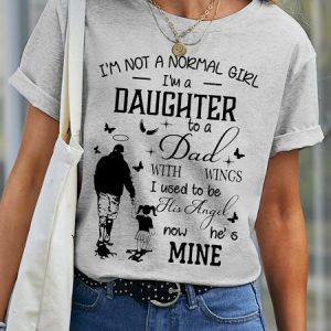 Women's Funny I Am Not A Normal Girls I Am A Daughter To A Dad With Wings I Used To Be His Angel Now He's Mine Graphic Printing Crew Neck Loose Text Letters Casual T-Shirt, color:Gray|size:3XL, Lilicloth.com