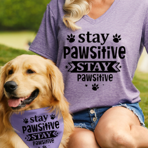 Women's Stay Pawsitive Casual Regular Fit V Neck T-Shirt, color:Purple|size:3XL, Lilicloth.com