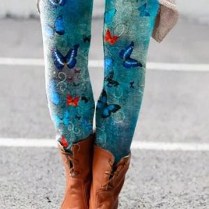 Casual Regular Fit Butterfly Leggings, Leggings, color:Blue|size:XXL, JustFashionNow