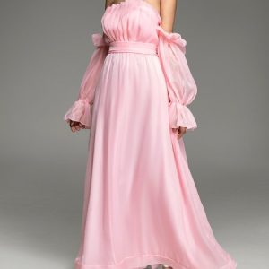 Plain Elegant Regular Fit Strapless Wedding Guest Dress, Maxi Dresses, color:Pink|size:XL, Stylewe