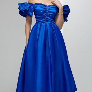 Plain Regular Fit Elegant Wedding Guest Dress, Maxi Dresses, color:Blue|size:XXL, Stylewe