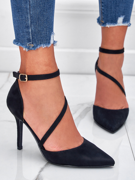 Black Suede Hollow Stilettos, Heels, color:Black|size:44, Stylewe