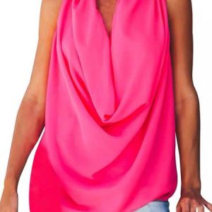 Cowl Neck Loosen Simple Short Sleeve Daily Top, Blouses and Shirts, color:Rose Red|size:XXL, Stylewe