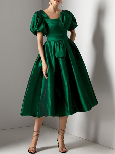 Elegant Square Neck Regular Fit Wedding Guest Dress, DENIM, color:Green|size:XXL, Stylewe