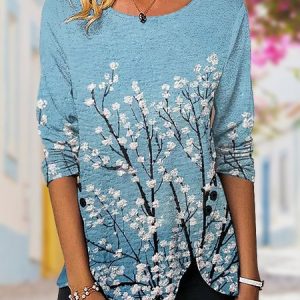 Casual Cotton-Blend Crew Neck T-Shirt, T-Shirts, color:Blue|size:XXL, JustFashionNow