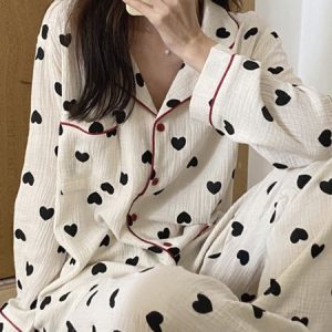 Shirt Collar Casual Loose Pajama Set, Pajamas, color:White|size:3XL, Noracora