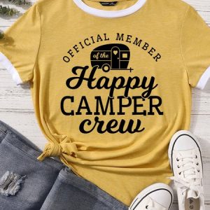 Lilicloth X Funnpaw Women's Official Member Happy Camper Crew Matching T-Shirt, color:Yellow|size:XXL, Lilicloth.com