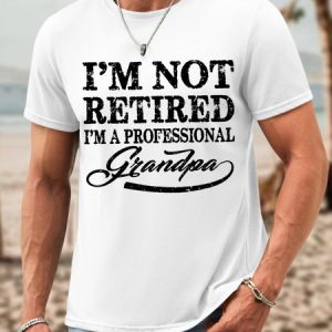 Men Retired Professional Grandpa Text Letters Waterproof Oilproof And Stainproof Fabric Crew Neck T-Shirt, color:White|size:3XL, Lilicloth.com
