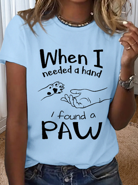 Women’s Cotton When I Needed a Hand I found a Paw T-Shirt, color:Light Blue|size:3XL, Lilicloth.com
