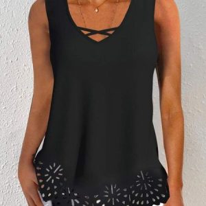 Loose Devore Casual Tank Top, Tanks & Camis, color:Black|size:XXL, JustFashionNow
