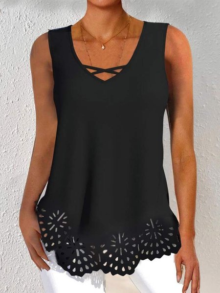 Loose Devore Casual Tank Top, Tanks & Camis, color:Black|size:XXL, JustFashionNow