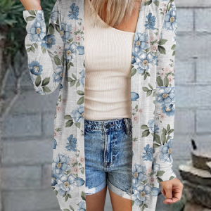 Cotton Blends Loosen Vacation Outerwear, Cardigans, color:Blue|size:XXL, JustFashionNow