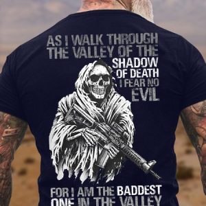 Men's Funny As I Walk Through The Valley Of The Shadow Of Death I Fear No Evil For I Am The Baddest One In The Valley Graphic Printing Cotton Casual Skull Crew Neck T-Shirt, color:Purplish blue|size:3XL, Lilicloth.com