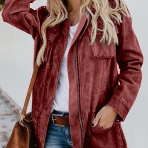Casual Solid Long Sleeve Jacket, Jackets, color:Red|size:5XL, Stylewe