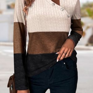 Color Block Asymmetrical Casual Regular Fit T-Shirt, T-Shirts, color:Multicolor|size:XXL, JustFashionNow